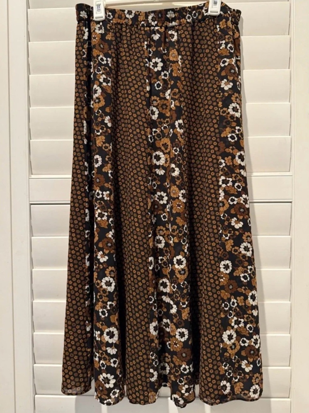 Michael Kors Brown and White Floral Circle Skirt
